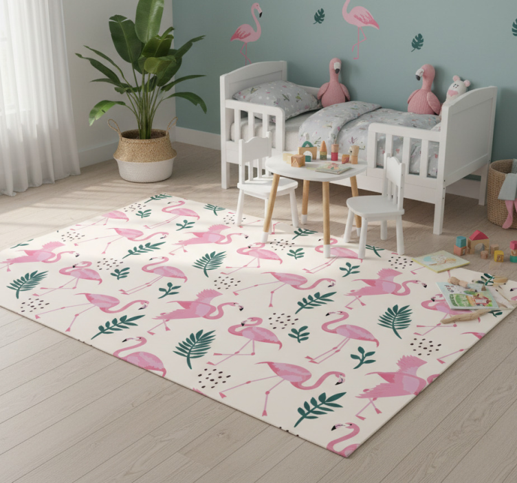 Animal vinyl rug with flamingo and leaf pattern - TenStickers