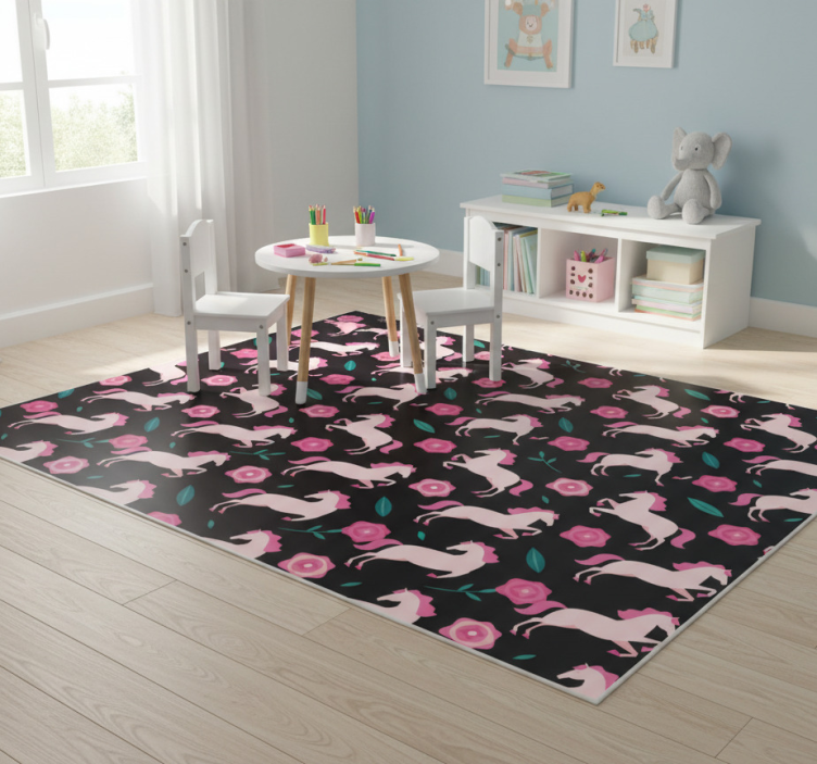 Animal vinyl rug with horses and plants - TenStickers