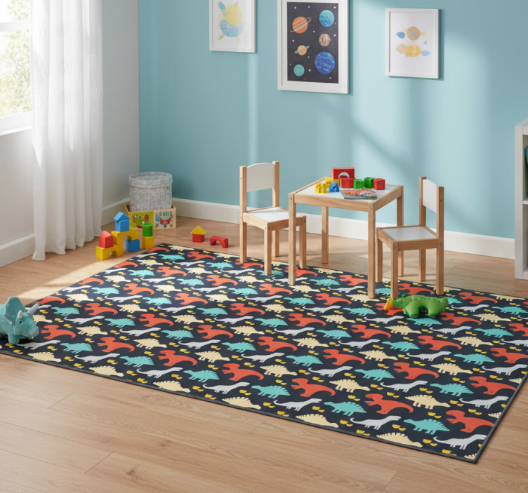 Animal vinyl rug with colorful dinosaur pattern - TenStickers