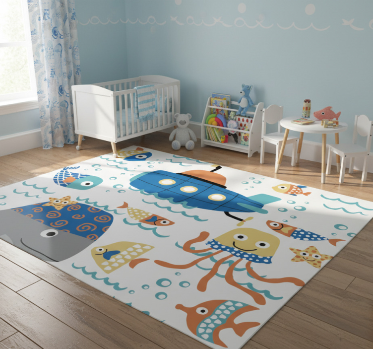 Animal vinyl rug with blue marine designs - TenStickers