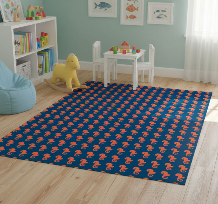 Animal vinyl rug with orange sea horse pattern - TenStickers
