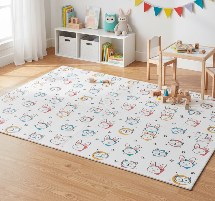 Animal vinyl rug with owl and rabbit pattern - TenStickers