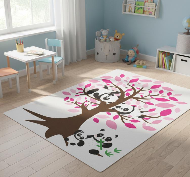 Animal vinyl rug featuring pandas in a tree - TenStickers