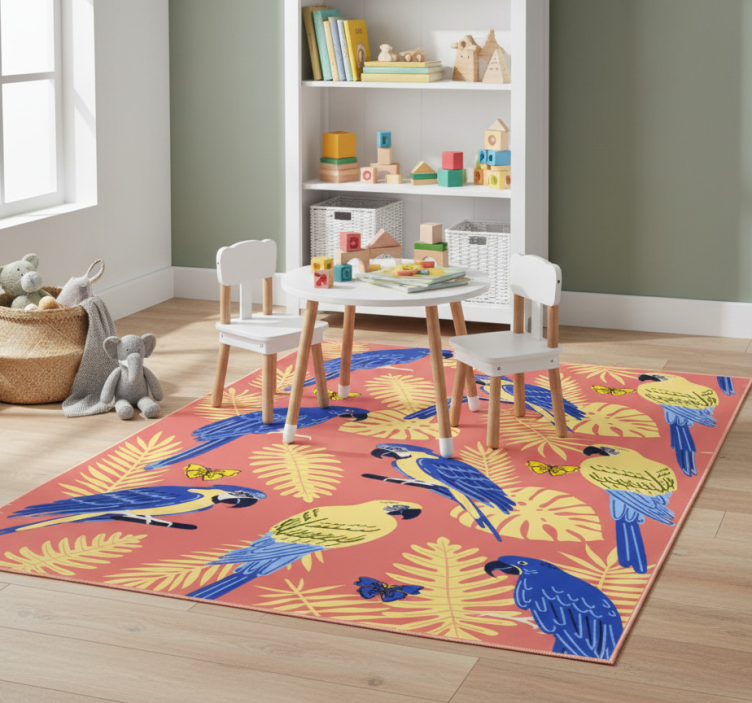 Parrots and butterflies animal vinyl rug - TenStickers