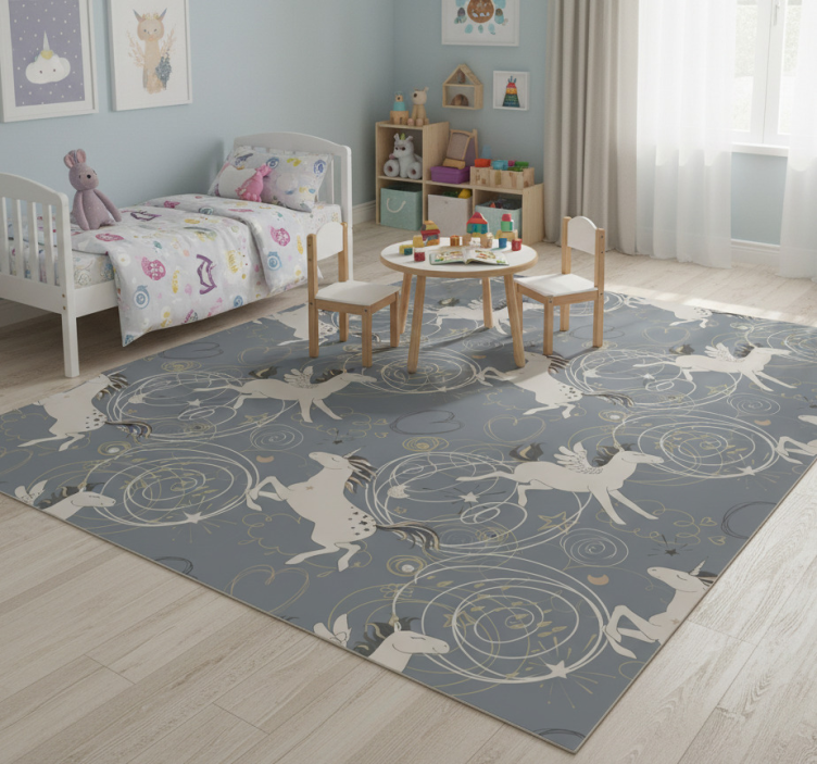 Animal vinyl rug with pegasus unicorns on black - TenStickers