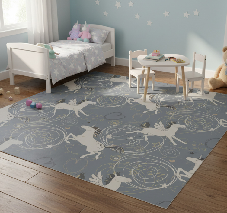 Animal vinyl rug with pegasus unicorns on dark background - TenStickers