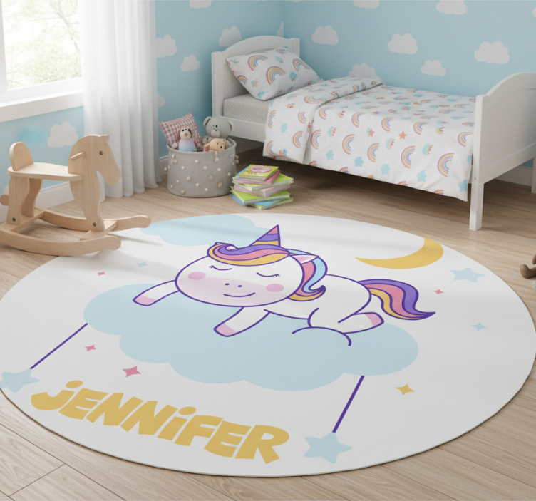 Animal vinyl rug with personalised sleeping unicorn - TenStickers