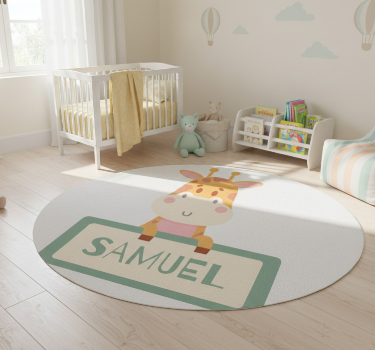 Animal vinyl rug with personalized giraffe label - TenStickers