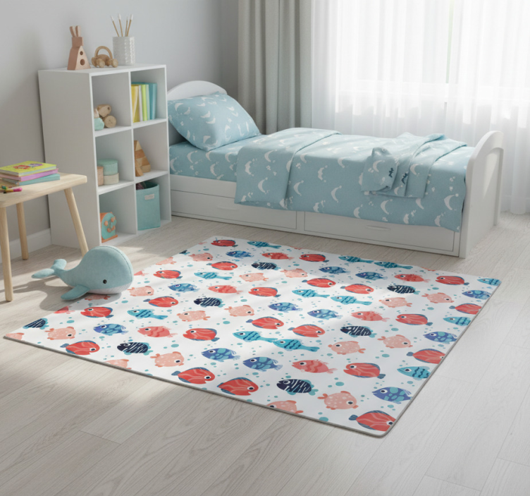 Animal vinyl rug with pink and blue fishes - TenStickers