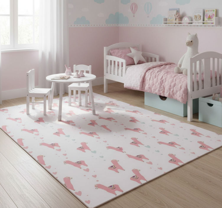 Animal vinyl rug with pink llama pattern - TenStickers