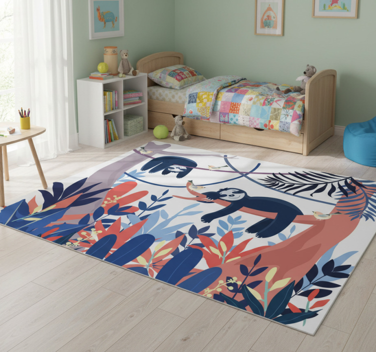 Animal vinyl rug with playful sloths scene - TenStickers