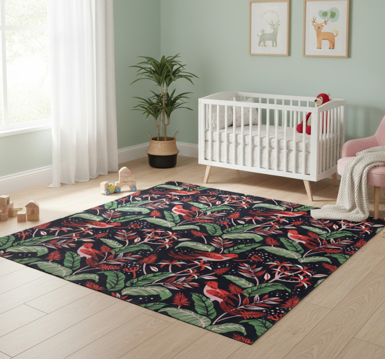 Animal vinyl rug with red and pink leaves pattern - TenStickers