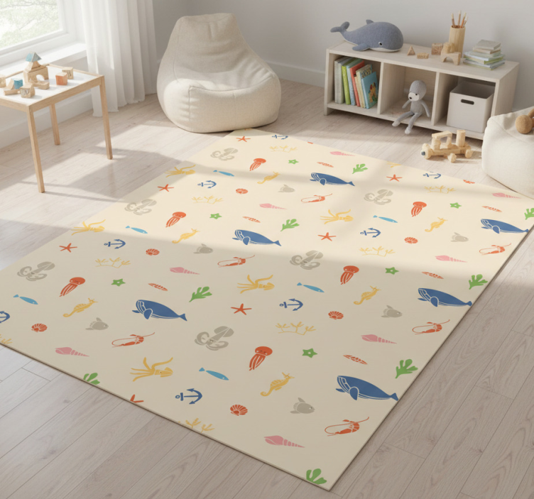 Animal vinyl rug with sea creatures on beige background - TenStickers