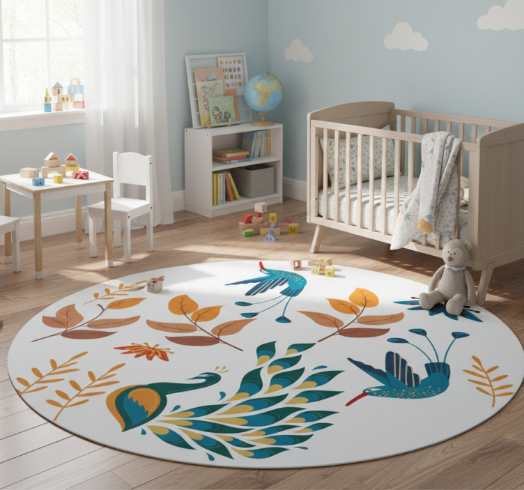 Animal vinyl rug with tengango style birds and plants - TenStickers