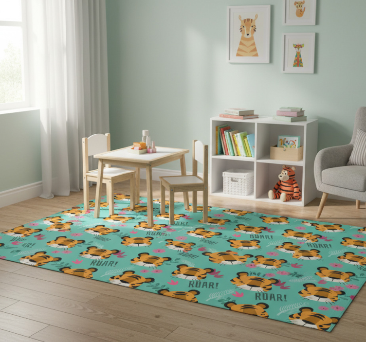 Baby tigers roaring animal vinyl rug - TenStickers