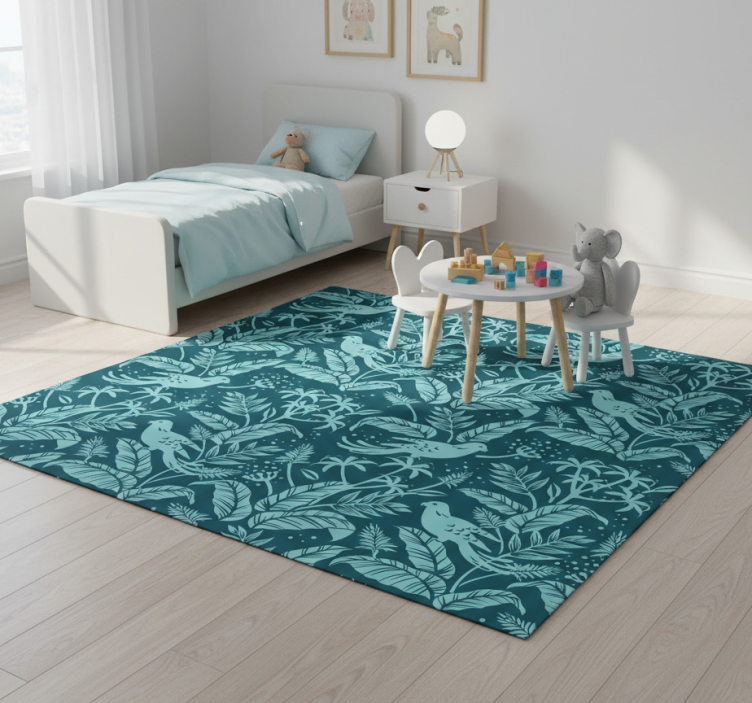 Animal vinyl rug with turquoise flying birds - TenStickers