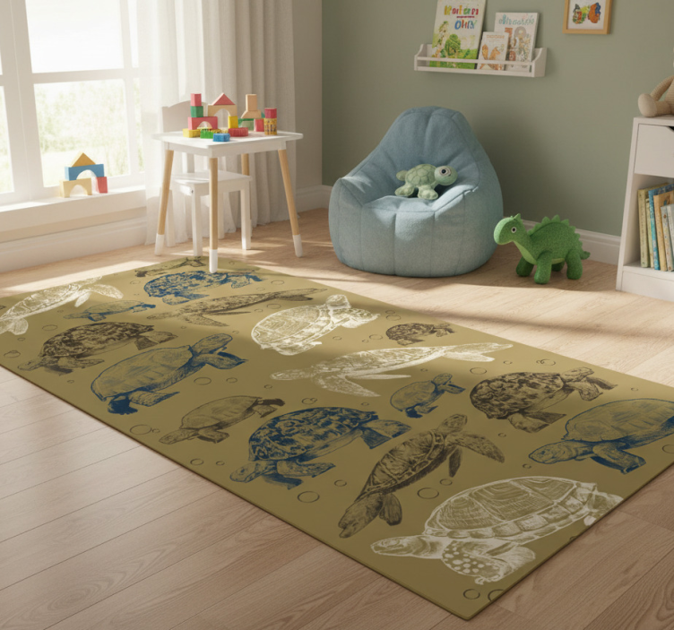Animal vinyl rug with beige background turtles - TenStickers