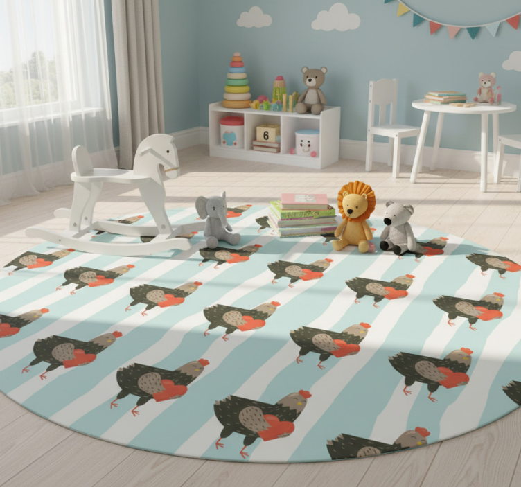 Animal vinyl rug with white stripes and roosters - TenStickers