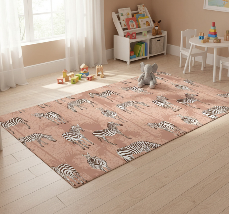 Animal vinyl rug zebra and brown palms - TenStickers