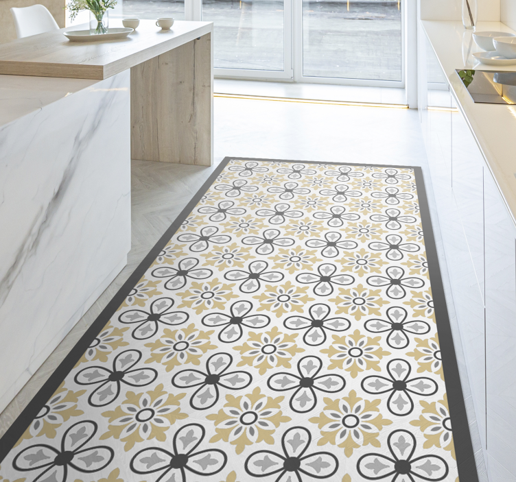 Antique floral tile design kitchen vinyl rug - TenStickers