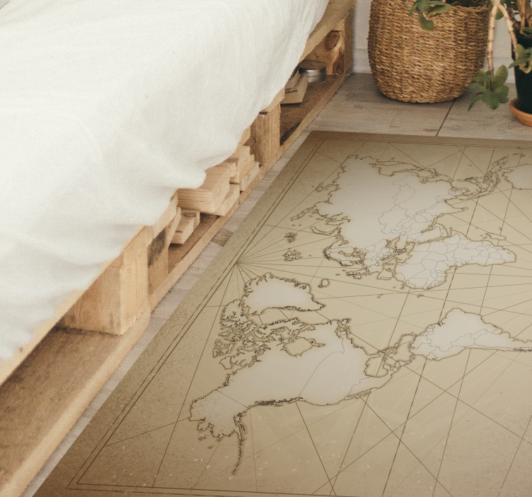 Antique beige design world map vinyl rug - TenStickers