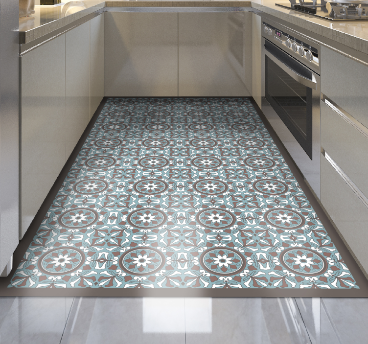 Arabian turquoise tile kitchen vinyl rug - TenStickers