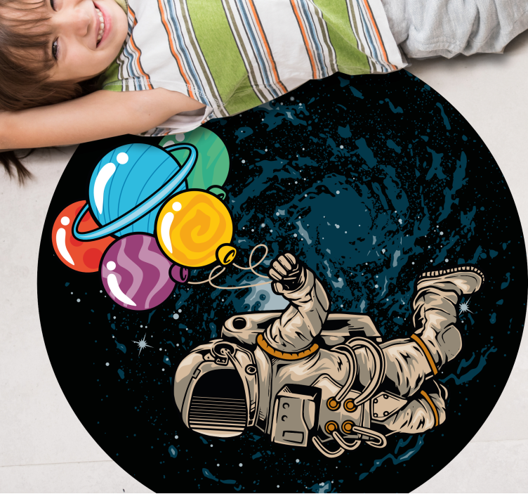 Astronaut with balloons kids vinyl rug - TenStickers
