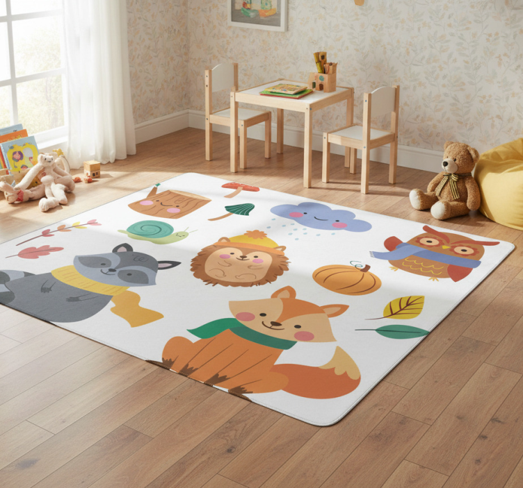 Autumn flowers and animals animal vinyl rug - TenStickers