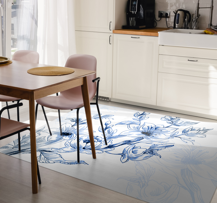 Azure Blossom Concept floral vinyl rug - TenStickers
