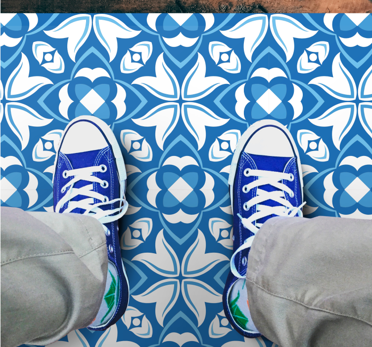 Azure Blossom Motif tile vinyl rug - TenStickers