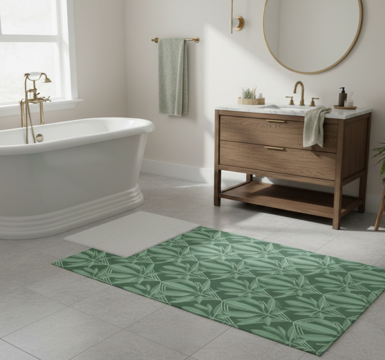 Bathroom vinyl rug art deco small bottle green leaves - TenStickers