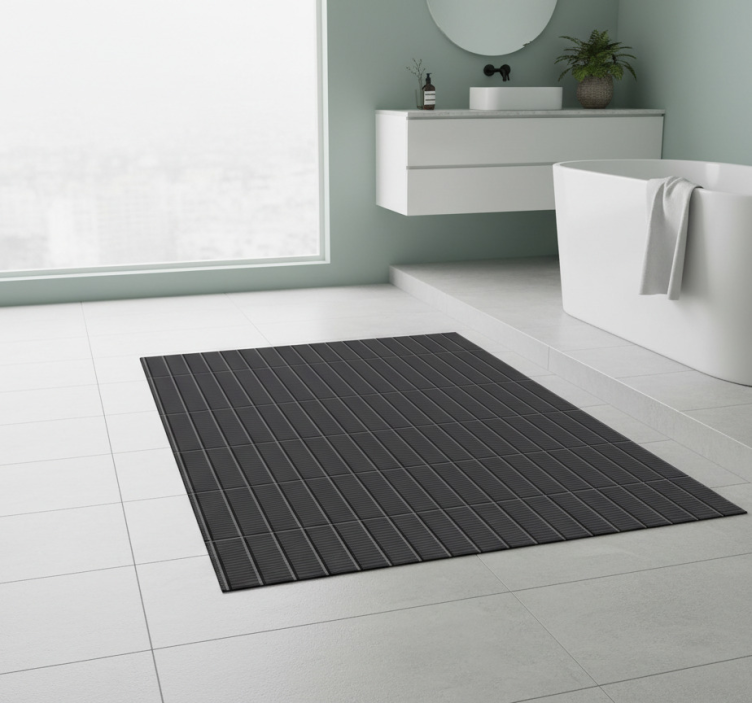 Bathroom vinyl rug black tile 3d wallpaper - TenStickers