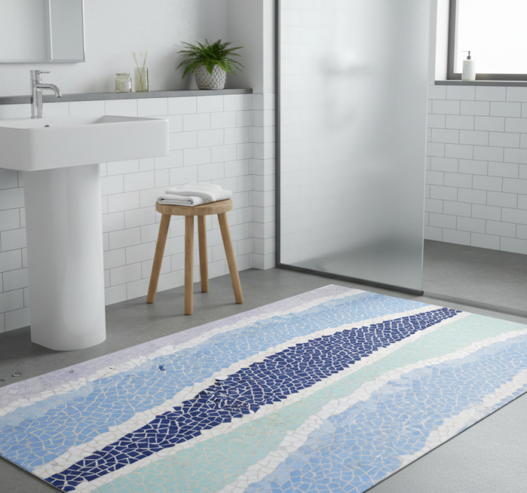 Bathroom vinyl rug in blue small irregular tiles - TenStickers