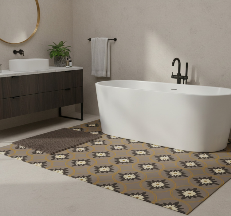 Bathroom vinyl rug in hydraulic brown cement pattern - TenStickers
