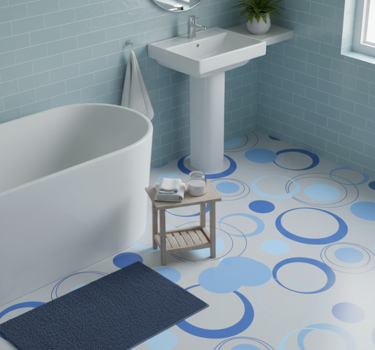 Bathroom vinyl rug in minimal blue bubbles - TenStickers