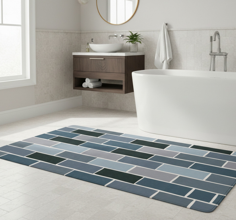 Bathroom vinyl rug in stone gray brick design - TenStickers