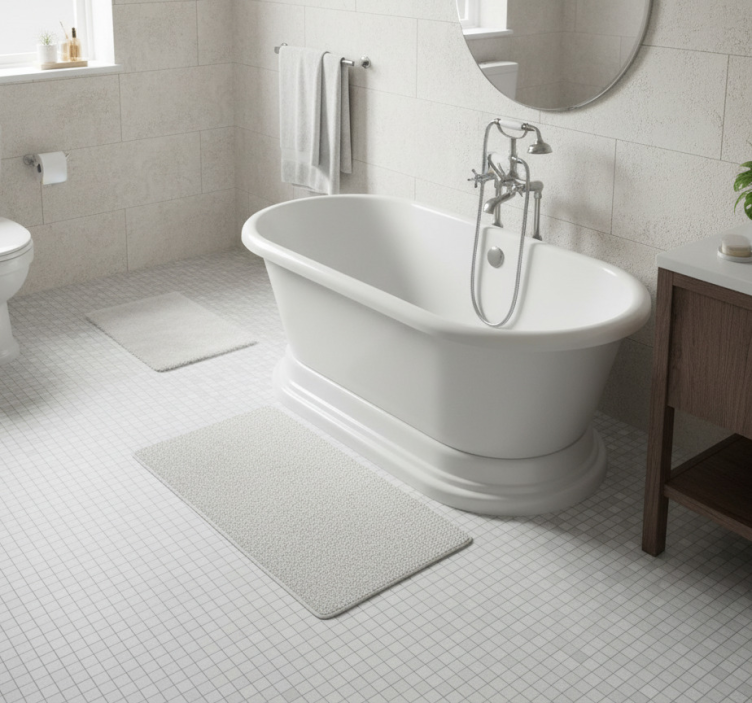 Bathroom vinyl rug in white grey tile mosaic - TenStickers