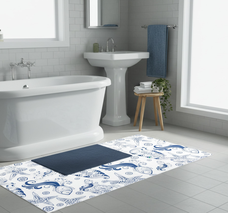 Bathroom vinyl rug ornamental sea life design - TenStickers