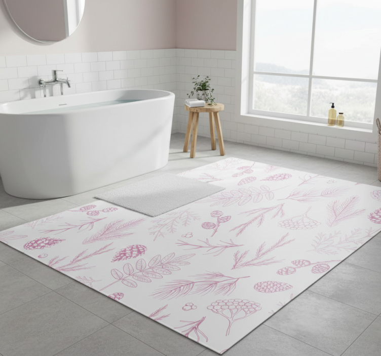 Bathroom vinyl rug white background with pink pine - TenStickers