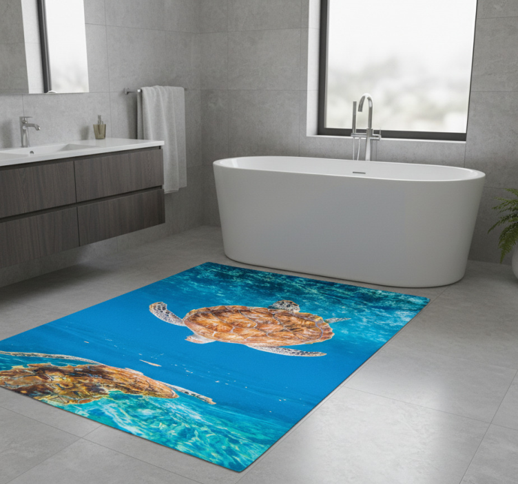 Bathroom vinyl rug with beautiful turtle underwater - TenStickers