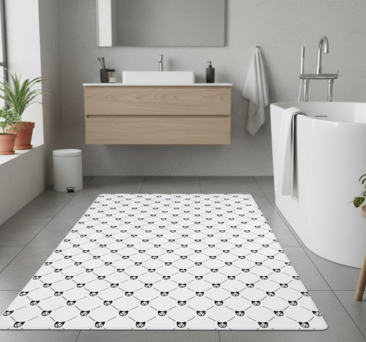 Bathroom vinyl rug with black and white dog pattern - TenStickers