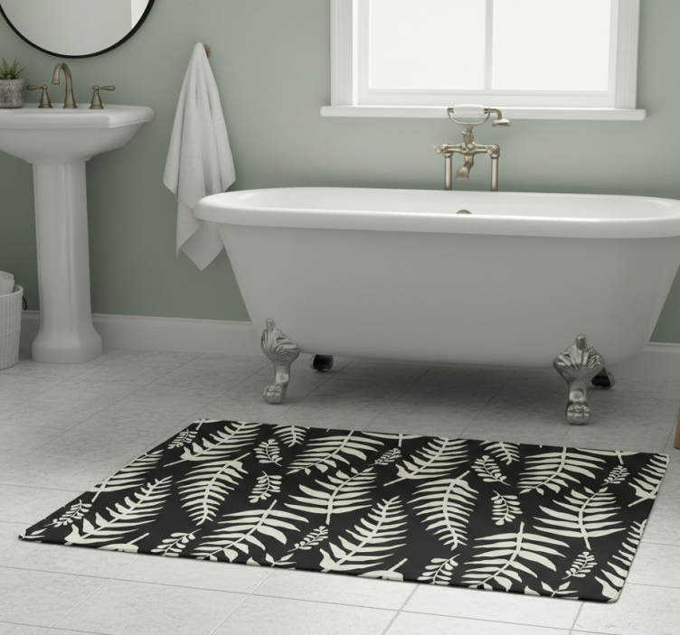 Bathroom vinyl rug with black ferns design - TenStickers