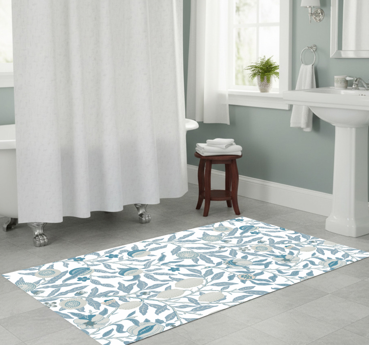 Bathroom vinyl rug with blue flowers victorian style - TenStickers