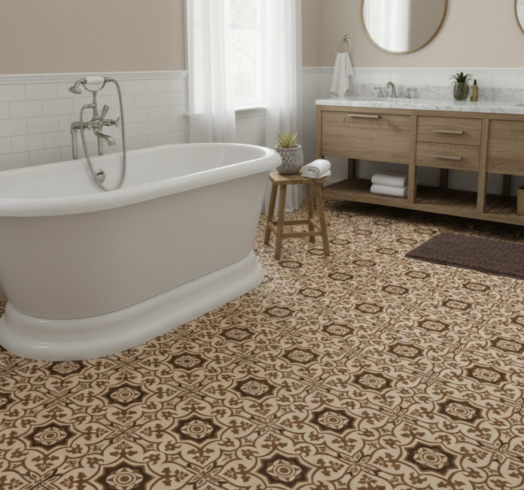Bathroom vinyl rug with brown spanish tile pattern - TenStickers