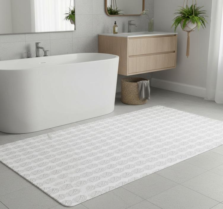 Bathroom vinyl rug with grey leaf pattern - TenStickers