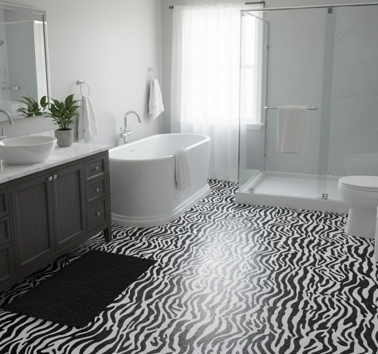 Bathroom vinyl rug zebra print shower curtain - TenStickers