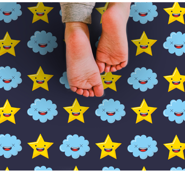 Grinning Celestial Clouds star vinyl rug - TenStickers