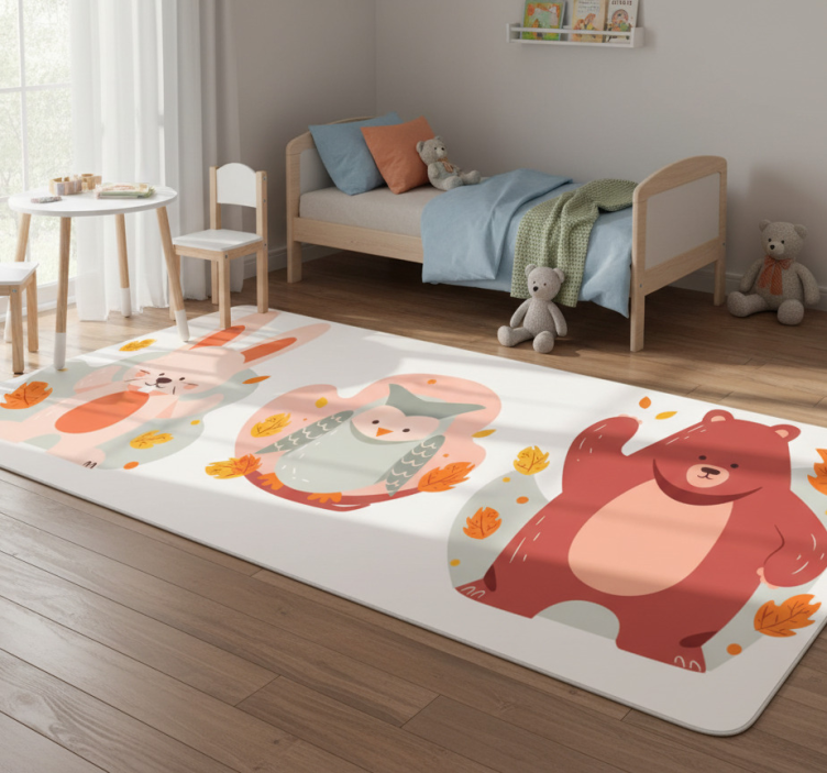 Bear and wood rabbits animal vinyl rug - TenStickers