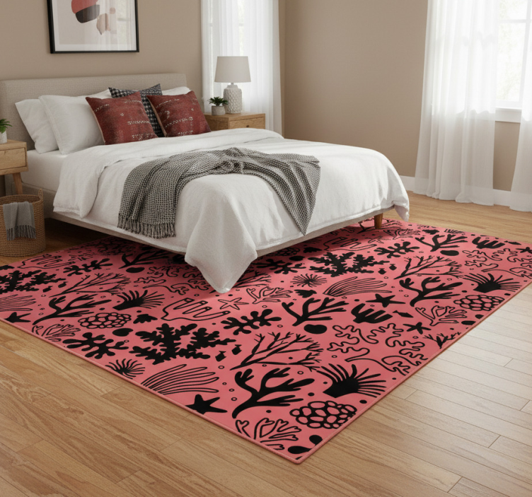 Bedroom vinyl rug australian leaves in red and black - TenStickers