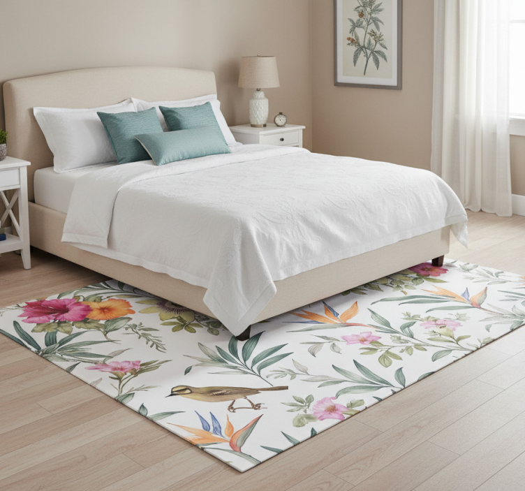 Bedroom vinyl rug blue floral pattern - TenStickers